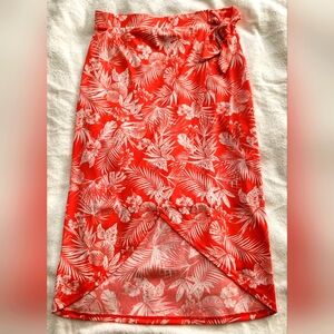 EUC Kayleigh tulip hem tropical faux tie skirt coral/orange Small